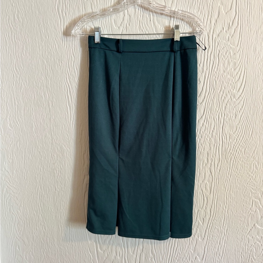 Tailored Forest Green Midi Pencil Skirt - Women's